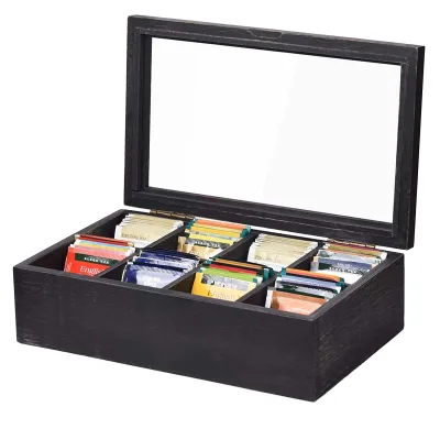 Wholesale Natural Wood Tea Storage Box Custom Logo Wooden Tea Bag Holder Kitchen Tea Bag Organizer Chest Box