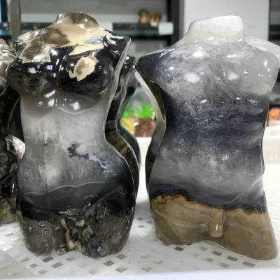 Wholesale UV Reactive Polished Volcanic Agate Crystal Human Body Men Woman Body Flame Carving Healing Crystal Crafts