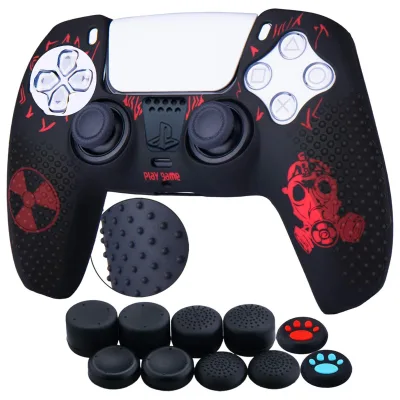 Silicone Skin for PS5 Controller Protective Cover Anti-Skid Particles Wired Shell Case with 10 Thumb Grips