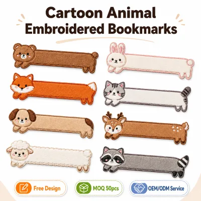Custom Cartoon Animal Embroidered Bookmarks Handmade Fabric Page Holder Personalized Bear Cat Dog Sheep Raccoon Gift Bulk