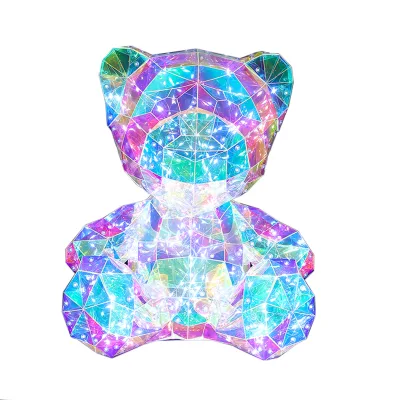 30cm Tall LED Crystal Bear USB Powered Holographic Stuffed Animal Toy Gift Box for Christmas and Wedding Home Decoration