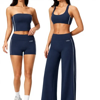 Women's Wide Leg Yoga Pants Set with Sports Bra Tummy Control Soft Stretch Gym Set