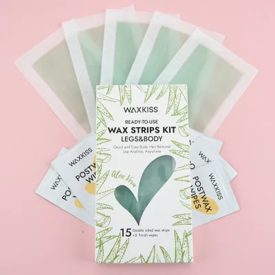 For Stock Ready Use Cold Wax Strips Kit 15 Double Sided Strips +5 Finish Wipes Skin Care Wholesale Depilatory Bikini Lines