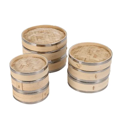 Customised Size Stainless Steel and Wood Bamboo Steamers Eco-Friendly Round Bamboo Food Steamer for Gas Stove