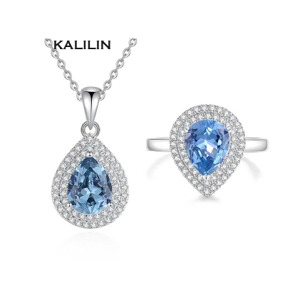 7*9mm Pear Cut Blue Zircon Set of Accessories for Women Cz Necklace Set luxury jewellery set