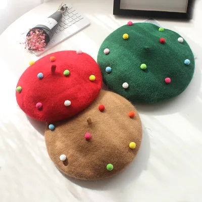 2025 New Candy Children's Beret Fresh Sweet Parent-Child Woolen Hat Autumn and Winter Colored Painter Hat