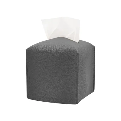 Tissue Box Cover Holder, Square with Bottom Belt PU Leather Decorative Organizer for Tabletop, Bathroom, Car, Office