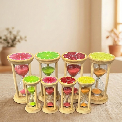 Wooden Fruit Hourglass Timer 3-30 Minutes Sand Flow Creative Ornament Time Hourglass Student Timer Sand Funnel Decoration