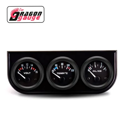 DRAGON GAUGE 52mm Triple Gauge Kit Auto Voltmeter + Water Temp + Oil Pressure Gauge Combined Cluster With Sensors (2010BB-V)