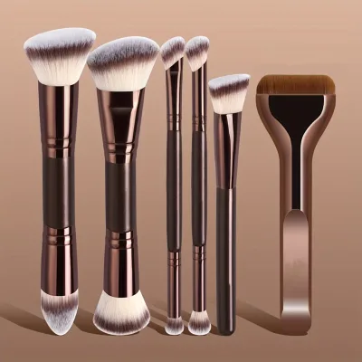 Private Label Makeup Brush Custom Logo 5piece Double-ended Brush Set Foundation Blush Eyeshadow Soft Dense Bristles Makeup Vegan