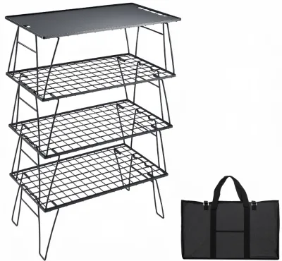 Campingmoon Field Mesh Rack | Lightweight Slim Aluminum Top Outdoor Table & Camp Rack with Storage T-235-4TM