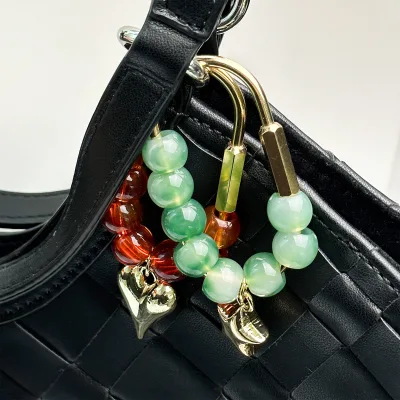 Custom Cute Bow Boho Resin Beaded Bag Charm Keychain Multi-Color Lightweight Carabiner Key Ring with Heart Star Charms