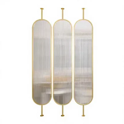 Modern Luxury Glass Panel Stainless Steel Frame Durable Room Divider Gold/Silver Finish Hotel Furniture Commercial Use Outdoor