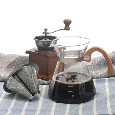 Hot sale!Coffee Glass Pot Coffee Drip Pot Borosilicate Glass Coffee Pot With Wooden Handle And Stainless Steel Filter OEM