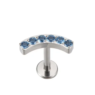 ASTM F136 Titanium 6 London Blue Zircon Curved Shaped Labret Body Jewelry Titanium Piercing
