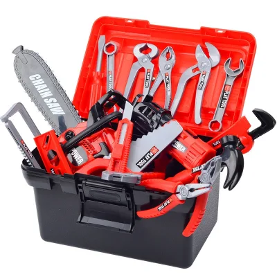 Unisex Children's Electric Screwdriver Repair Tool Set Boy's Car Repair Toy with Simulation Electric Drill Chainsaw Made Plastic