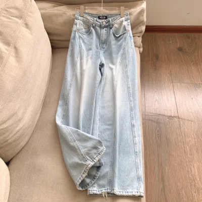 2025 new style cotton casual denim straight pants wide leg mouses casual pants women