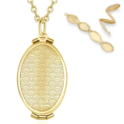 Fashion Memorial Jewelry Flat Oval Designs Gold Plated Foldable Photo Picture Locket Pendant Necklace for Girls Best Friends