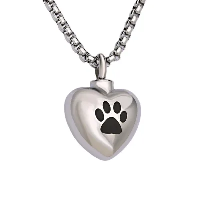 Cremation Jewelry for Ashes Pet Urn Necklaces for Ashes Heart Shaped Pet Paw Prints Pendant Necklace