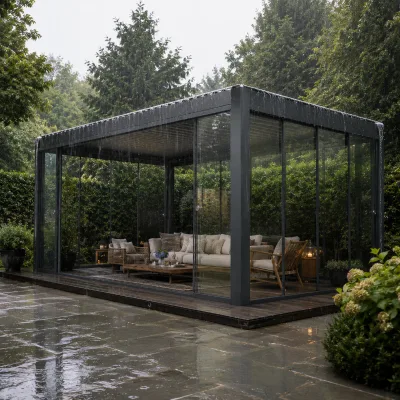 Aluminum Pergola with Side Curtains Aluminum Gazebo Pavilion LED Light for Outdoor Entertainment