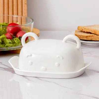 Creative Cat-shaped Ceramic Butter Dish with Lid, Butter Storage Dish, Nordic Style Western Tableware, Butter Plate.