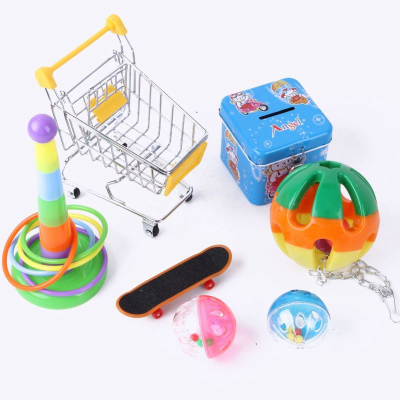 7 PCS Bird Toys Mini Shopping Cart Parrot Bird Training Toys Parrot Bird Hoop Toy