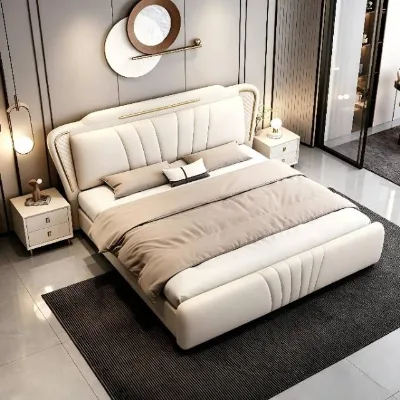 Customizable Size Soft Bed with Multiple Fabric Options and Full Upholstery for Bedroom Project