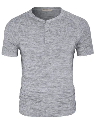 OEM Wholesale Summer Men Shirts Henley Neck Custom T Shirts Anit-wrinkle Short Sleeve Tops Hot Sale Summer