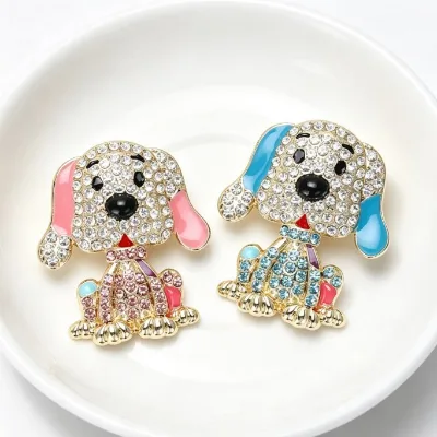 Korean Fashion Light Luxury Alloy Rhinestone Dog Brooch Cute Animal Unisex Suit Coat Corsage Jewelry Pin