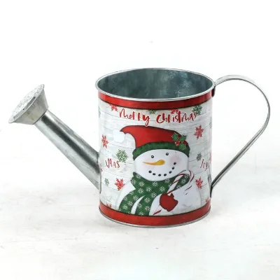 Durable Christmas Snowman Iron Watering Can Holiday Tabletop Ornament Home Farmhouse Decor Pot