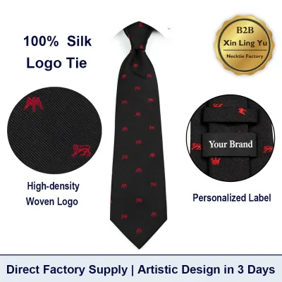 Custom Logo Silk Tie 100% Real Mulberry Silk Necktie Jacquard Twill Personalized Label Tie OEM Manufacturer Corporate Custom Tie