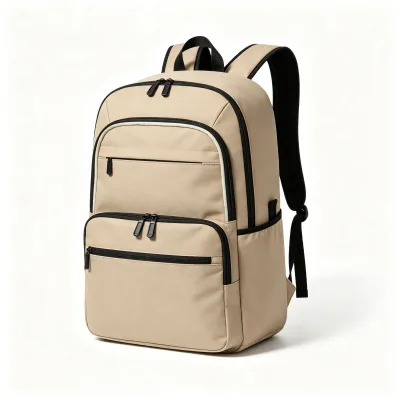 Tennis Backpack Beige Racket Bag with Two Front Zip Pockets Side Pocket Padded Mesh Shoulder Straps for Training
