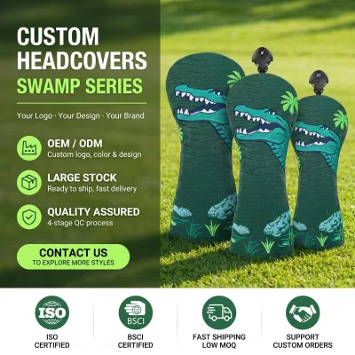 Weather Resistant Faux Crocodile Golf Headcover Set Custom Logo Alligator Embroidery Driver Fairway Hybrid OEM Factory Wholesale