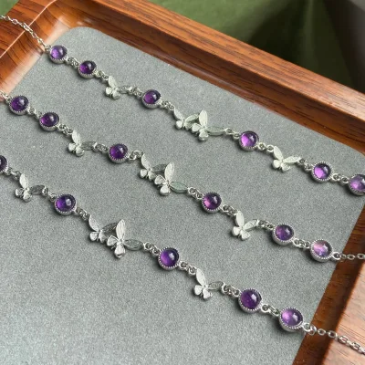 French-style Luxury Amethyst Tungsten Crystal-inlaid Butterfly Design Women's Bracelet Handcrafted Subtly Luxurious Exquisitely