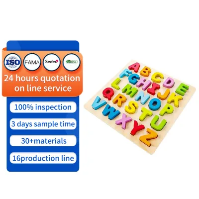 Letter Puzzle Wooden ABC Alphabet Puzzle Learning Early Educational Toy Uppercase Letters