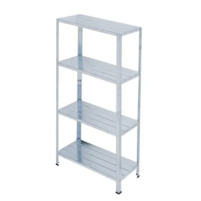 Metal Sheet Carbon Steel Shelving 4-Tier Galvanized Silver Traditional Storage Unit Detachable Design 440LBS Capacity Garage