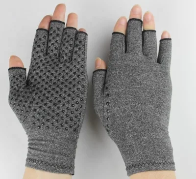 Indoor Sports Non-slip Nursing Gloves Rehabilitation Training Glue Dew Finger Hemp Ash Pressure Gloves Wholesale