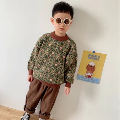 Autumn and Winter 2022 Boys and Girls' Colorful Knitting Round Neck Pullover, Sweet Loose Sweater Aged 2-9