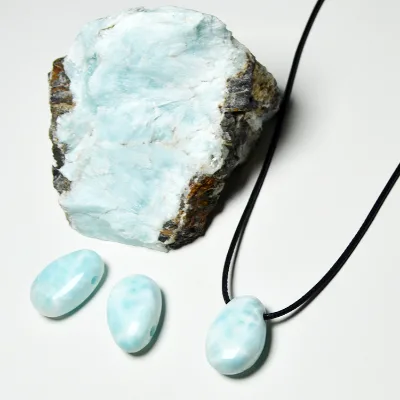 Miss Stone Popular Custom 30mm Aragonite Blue Larimar Hemimorphite Fashion Pendants for Necklace Charms Made Natural Crystal Stone