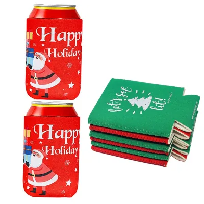 Christmas Party Favor Neoprene Drink Holder Custom Printed Can Sleeve for Holiday Beverages and Gifts