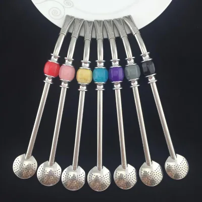 Wholesale Colorful Detachable Beads Mate Tea Bombilla Filter Spoon Straw Packing Set Including Straw Brush