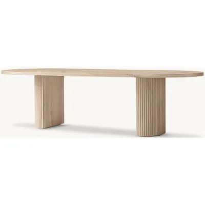 Fluted Oak Dining Table, Modern Ribbed Leg Solid Wood Dining Table for Dining Room, Villa & Hospitality Projects