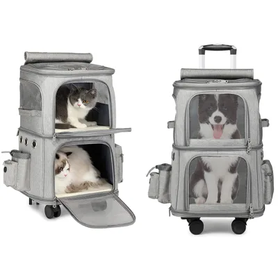 Durable Double Layer Trolley Bag Factory Wholesale Foldable Outdoor Travel Rolling Cat Dog Carrying Bag With Wheels