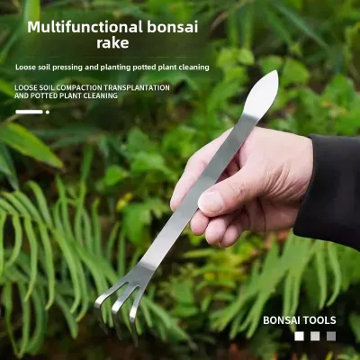 Bonsai Rake Household Stainless Steel Three-Pronged Hand Rake Double-Headed Soil Pressing Knife Bud Tool Garden Hand Tools