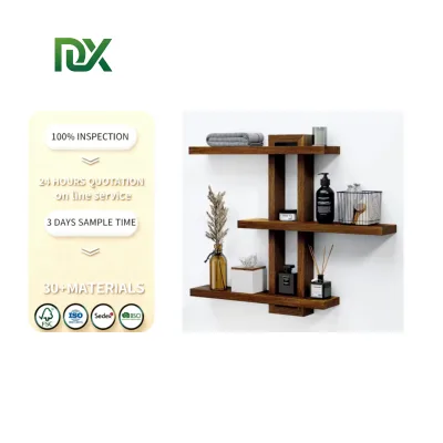 Multi-layer Wooden and Bamboo Wall Shelves for Living Room Book Storage and Bathroom Toiletries Organization