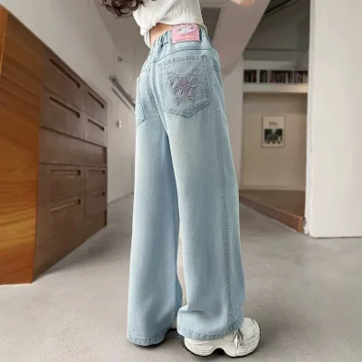 Summer New Arrival Girls for Straight-leg Jeans Thin Denim Older Kids Pre-teens Stylish Korean Style Trendy Long Pants