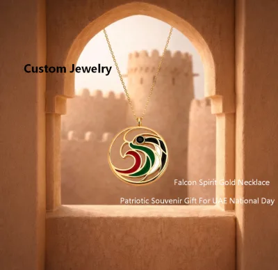 Inspire Jewelry Stainless Steel UAE Falcon Spirit Necklace Falcon Enamel Pendant United Arab Emirates National Day Jewelry