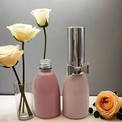High Quality 16ml Luxury Empty pink Nail Polish Glass Oil Remover Bottles with Screw Cap Unique Shape and Easy Open End