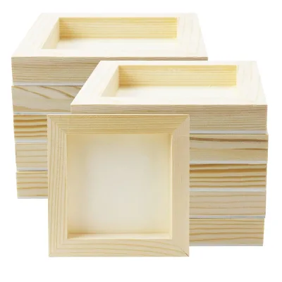 Modern Square Handmade Durable Wood Painting Frame-5x5 in 0.85 in Thick Unfinished Pine Deep-Cradle Wooden Blocks Photo Frame