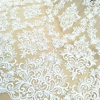 New White Floral Lace Fabric for Wedding Dress
